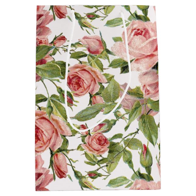 Pretty Vintage Pink Roses Medium Gift Bag (Front)