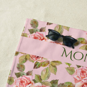 Pretty Vintage Pink Roses Personalised   Beach Tow Towel