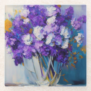 Pretty Vintage Purple Flowers Glass Coaster