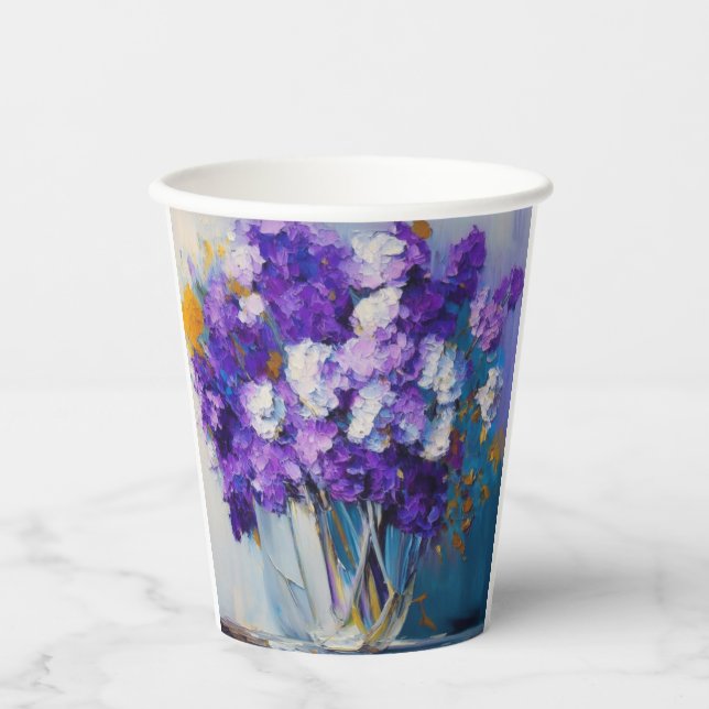 Pretty Vintage Purple Flowers Paper Cups (Front)