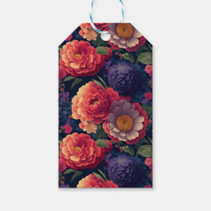 Pretty vintage red Orange purple mum peony floral Gift Tags