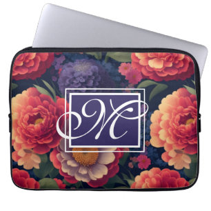 Pretty vintage red Orange purple mum peony floral  Laptop Sleeve