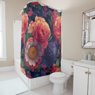 Pretty vintage red Orange purple mum peony floral Shower Curtain