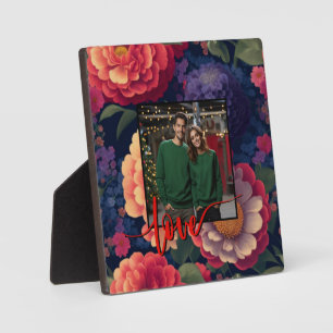 Pretty vintage red purple floral photo template plaque