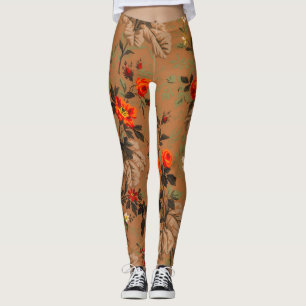 pretty Vintage red roses flowers floral pattern Leggings