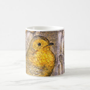 Pretty Vintage Robin bird on a snowy branch Coffee Mug