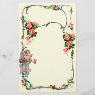 Pretty Vintage Rose & Cherub Border Decoration Stationery
