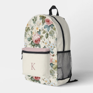 Pretty Vintage Rose Pattern Monogrammed Printed Backpack