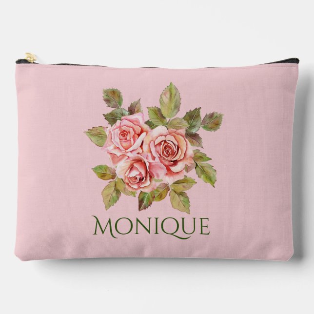 Pretty Vintage Roses Personalised Cosmetic Bag (Front)