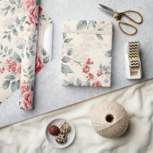 Pretty Vintage Shabby Chic Christmas Floral Paper