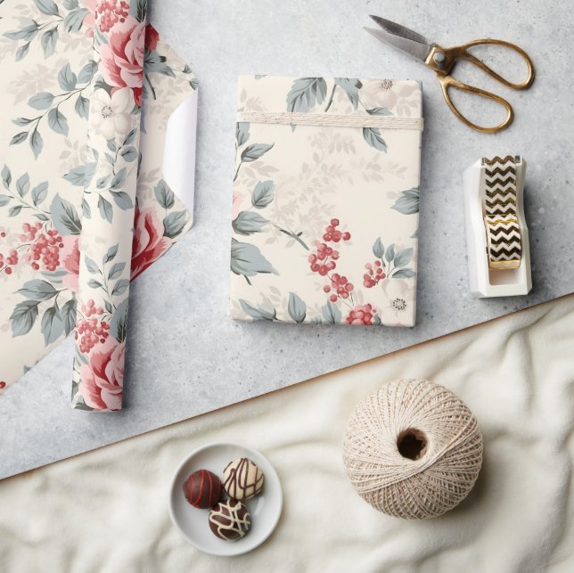 Pretty Vintage Shabby Chic Christmas Floral Paper (Crafts)