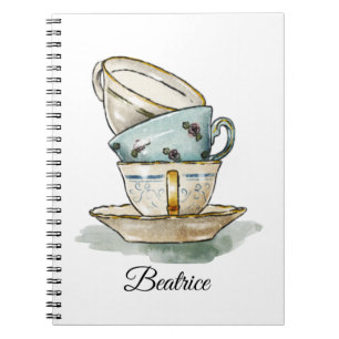 Pretty vintage teacup watercolor notebook