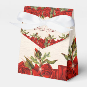 Pretty Vintage Victorian Red Rose Thank You Favour Box