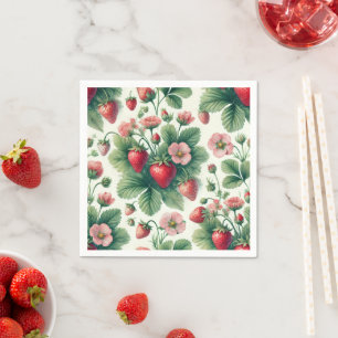 Pretty Vintage Watercolor Summer Strawberries Napkin