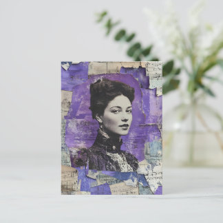 Pretty Vintage Woman Purple Collage Sheet Music Postcard