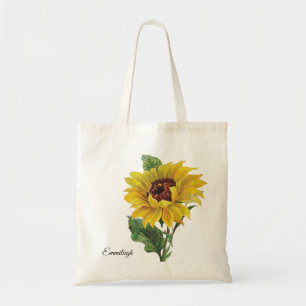 Pretty Vintage Yellow Brown Sunflower Tote Bag