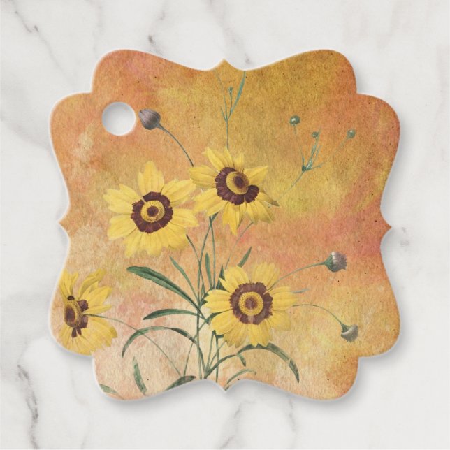 Pretty Vintage Yellow Flowers Favour Tags (Front)