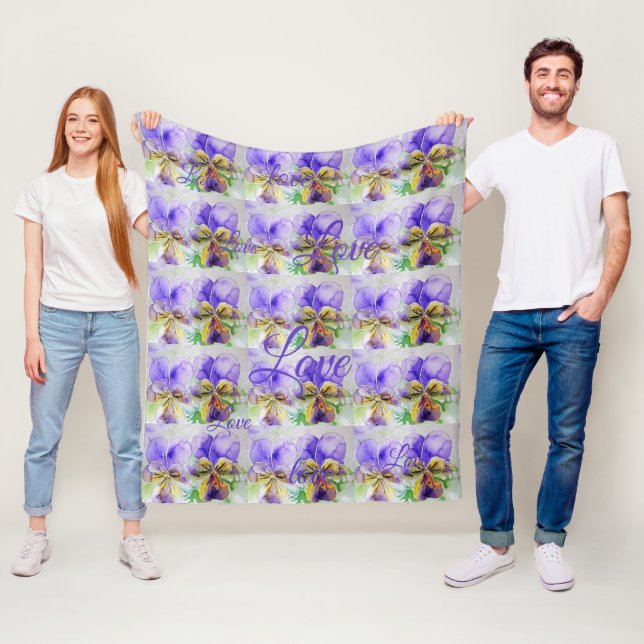 Pretty Viola Flower Floral Purple Pattern Love Fleece Blanket (In Situ)