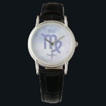 Pretty Virgo Astrology Sign Personalised Purple Watch<br><div class="desc">This pretty,  personalised purple and lavender Virgo watch features your astrological sign from the Zodiac in a beautiful sparkle like the constellations. Customise this cute wristwatch gift with your name in beautiful cursive script for someone with a late August or early September birthday.</div>