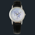 Pretty Virgo Astrology Sign Personalised Purple Watch<br><div class="desc">This pretty,  personalised purple and lavender Virgo watch features your astrological sign from the Zodiac in a beautiful sparkle like the constellations. Customise this cute wristwatch gift with your name in beautiful cursive script for someone with a late August or early September birthday.</div>