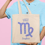 Pretty Virgo Purple Astrology Sign Personalised Tote Bag<br><div class="desc">This pretty,  personalised purple and lavender Virgo tote bag features your astrological sign from the Zodiac in a beautiful sparkle like the constellations. Customise this cute gift with your name in beautiful cursive script for someone with a late August or early September birthday.</div>