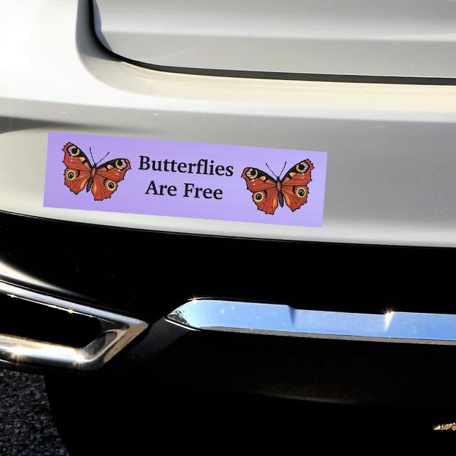 Pretty Vivid Monarch Butterfly Purple Bumper Sticker (two pretty monarch butterflies in Autumn colours on purple bumper sticker for your car.)
