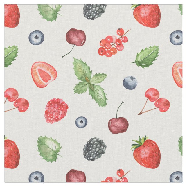 Pretty Watercolor Berry Pattern Fabric (Close Up)