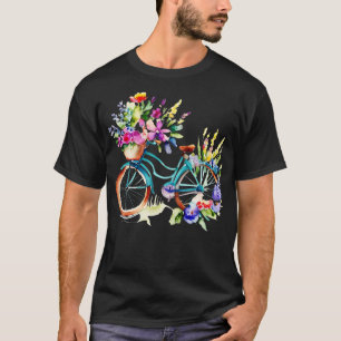 Pretty watercolor Bike with Basket of Flowers T-Shirt