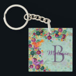 Pretty Watercolor Birds and Flowers Personalised Key Ring<br><div class="desc">Colourful watercolor painting of birds almost camouflaged in a garden of flowers. Personalise with name and initial.</div>