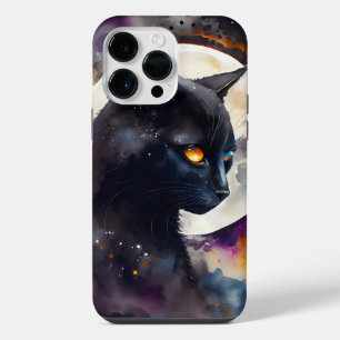 PRETTY WATERCOLOR BLACK CAT WITH A FULL MOON iPhone 14 PRO MAX CASE