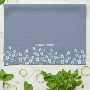Pretty Watercolor Blue Floral  Tea Towel