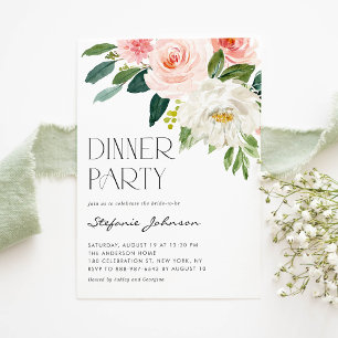 Pretty Watercolor Blush Flowers Dinner Party Invitation