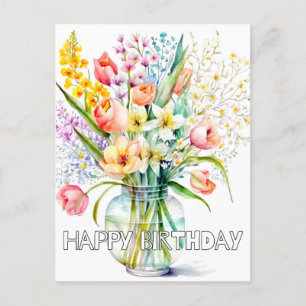 Pretty Watercolor Bouquet Of Flowers Postcard