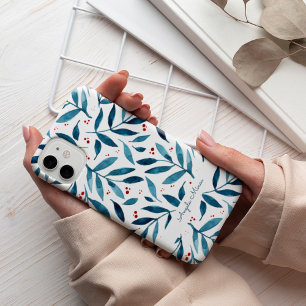 Pretty watercolor branches – turquoise and red iPhone 13 case