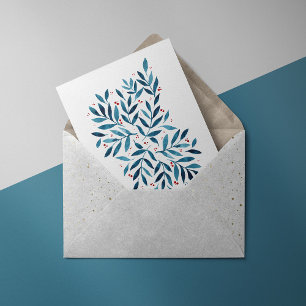 Pretty watercolor branches – turquoise and red postcard