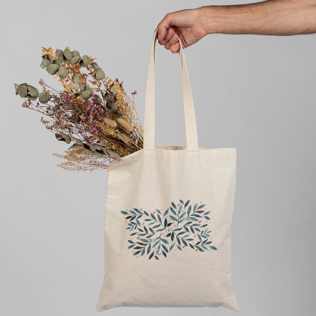 Pretty watercolor branches – turquoise and red  tote bag (Creator Uploaded)