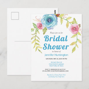 Pretty Watercolor Bridal Shower Floral Invitation Postcard