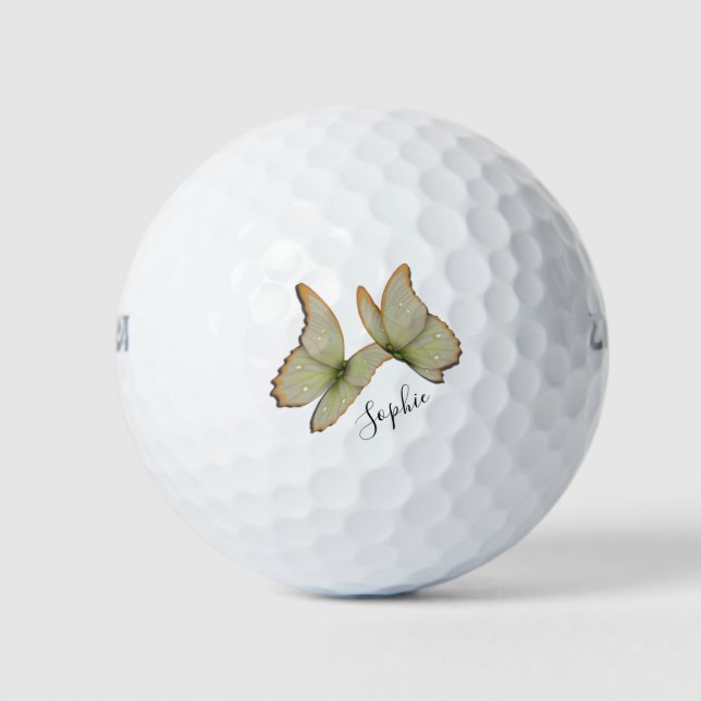 Pretty Watercolor Butterflies in Flight Name Golf Balls (Front)