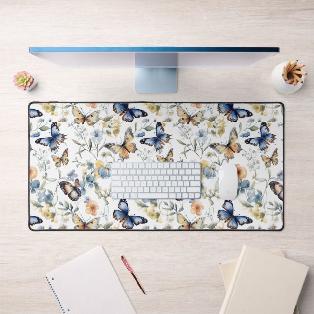 Pretty Watercolor Butterfly Floral Pattern Desk Mat (Office 1)