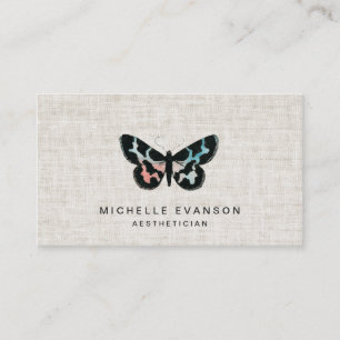 Pretty Watercolor Butterfly Logo Elegant Linen Business Card