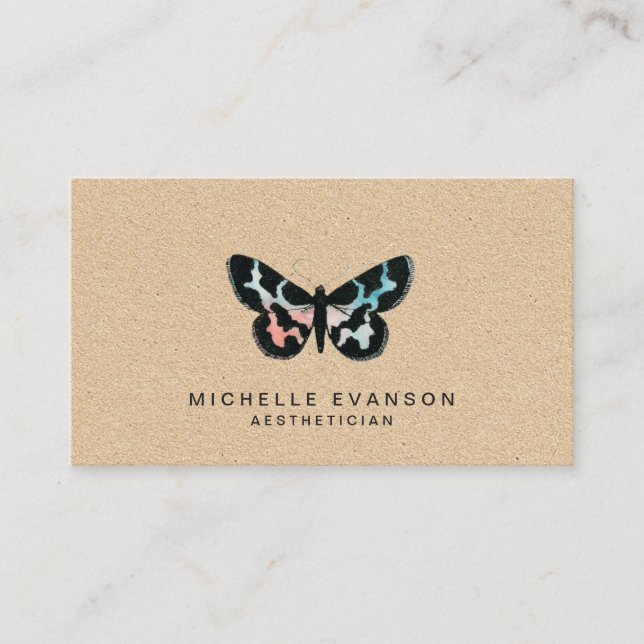 Pretty Watercolor Butterfly Logo Rustic Business Card (Front)