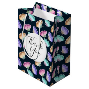 Pretty Watercolor Butterfly Pattern Thank You Medium Gift Bag