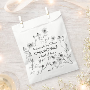 Pretty Watercolor Chamomile Homemade Tea Favour Bags
