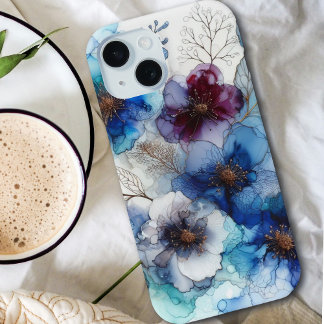 Pretty Watercolor Cherry Blossoms  Blue and Purple iPhone 15 Case