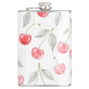 Pretty Watercolor cherry fruit Pattern Hip Flask