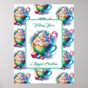 Pretty Watercolor Christmas Cup of Hot Cocoa Poster