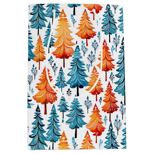 Pretty Watercolor Christmas Trees Medium Gift Bag (Front)