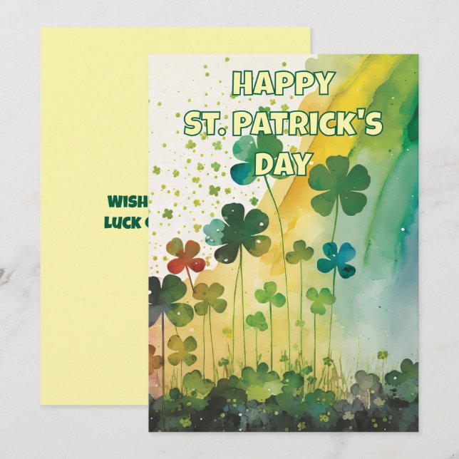 Pretty Watercolor Clovers  St. Patrick's Day Card (Front/Back)
