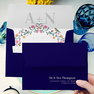 Pretty Watercolor Cute Floral Monogram Wedding  Envelope