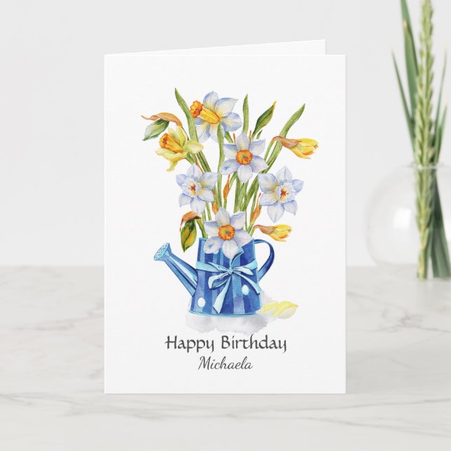 Pretty Watercolor Daffodils in Jug Personalised  Card (Front)